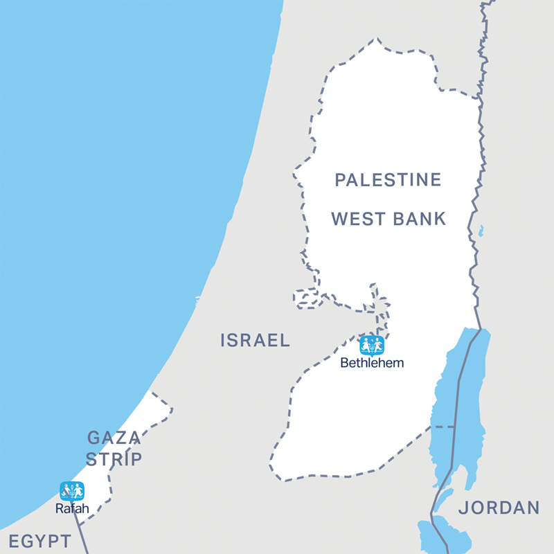 Tvö SOS barnaþorp eru í Palestínu, eitt í Rafah á Gaza og annað í Bethlehem á Vesturbakkanum.